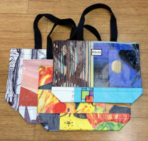 Upcycled tote bags made from exhibit banners