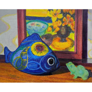 Still Life: Cezanne Study, Fish and Frog Figurines by Sunny Chen