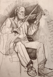 A sketch by Margaret Wohler of a man playing the violin