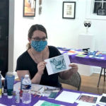 Dawn Wyse Hurto taking the Gel Plate Printing Workshop at Del Ray Artisans, August 2020