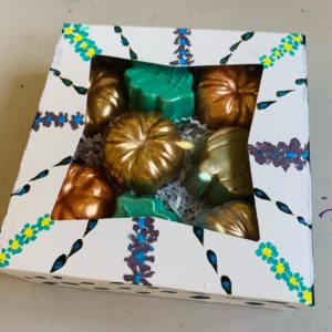 Fall-themed soaps in decorated box
