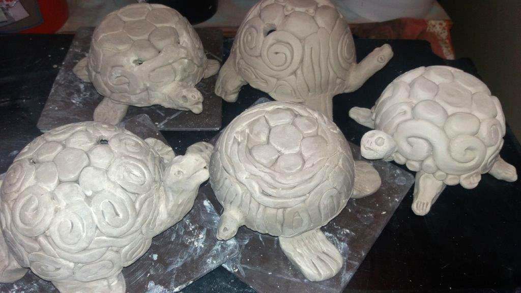 Ceramic turtles in process