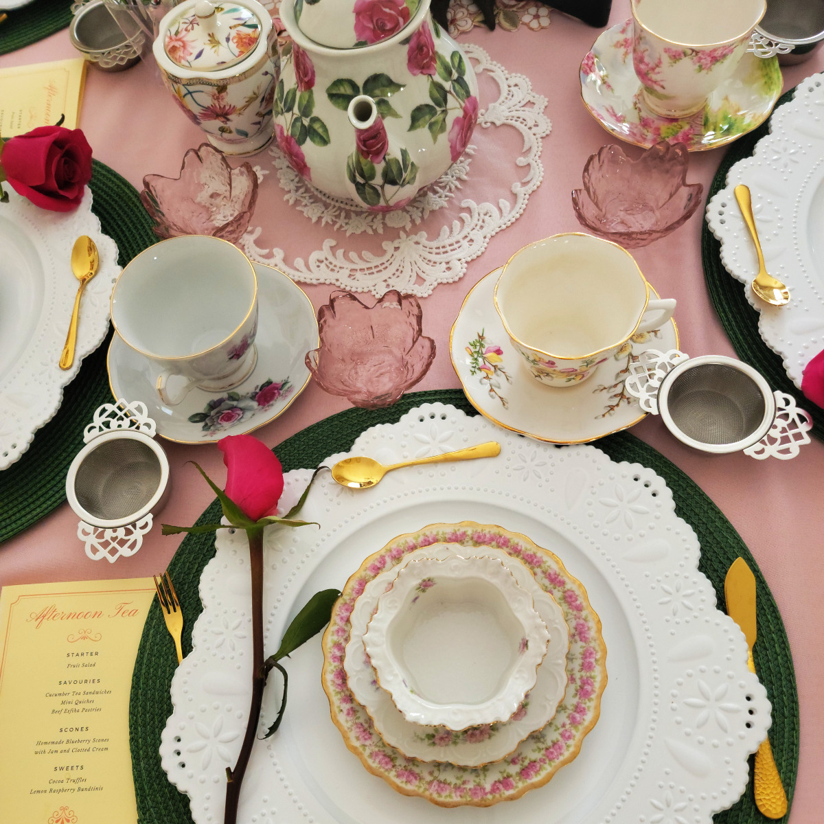 High tea place setting and photograph by Sue Shumate