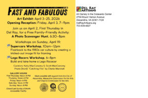 Fast and Fabulous art exhibit postcard (April 2026)