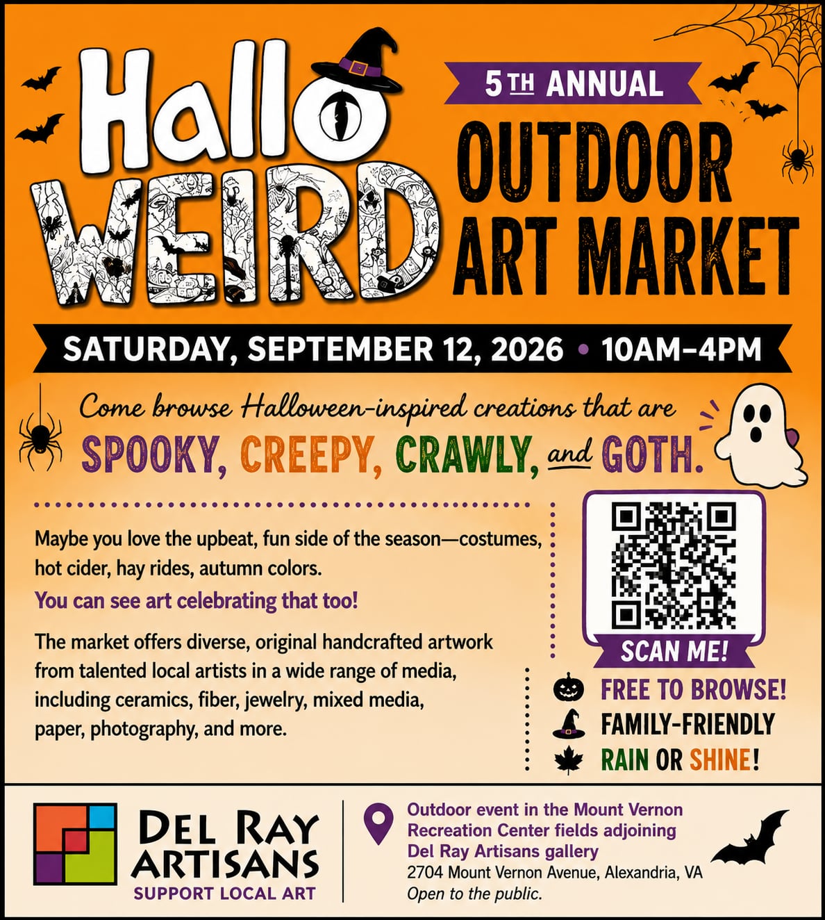 5th Annual HalloWEIRD Outdoor Art Market is on Saturday, September 12, 2026 from 10am-4pm