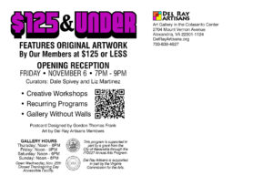 $125 and Under art exhibit postcard (back)